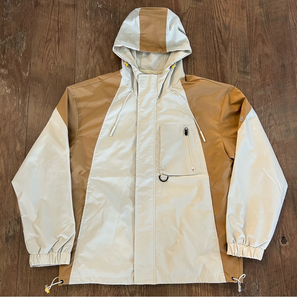 Lightweight Hooded Windbreaker Jacket Cream Brown Large